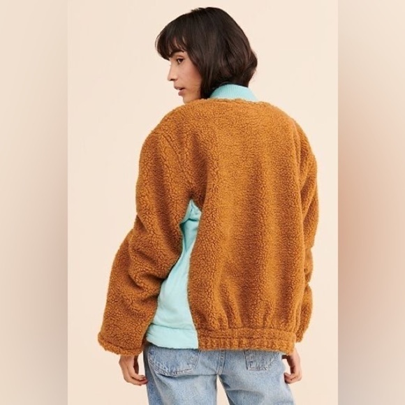 Free People Jacket Rivington Sherpa Oversized Fleece Winter Amber Combo S NWT - Picture 12 of 12